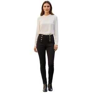 Zara Black Nautical Super High Waist Sailor Style Button Detail Pants M